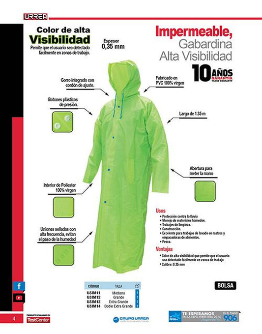 Gabardina impermeable alta visibilidad XXG Urrea USIM14