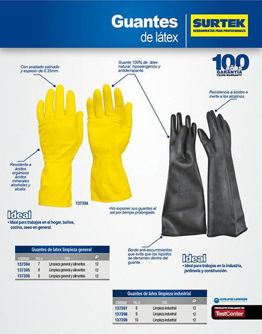 Guantes de látex domésticos talla chica Surtek 137394