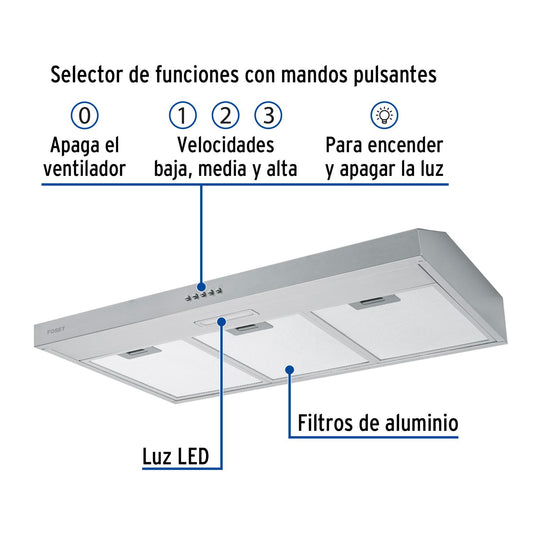 Campana extractora 80 cm, de pared, acero inoxidable, Foset 46537