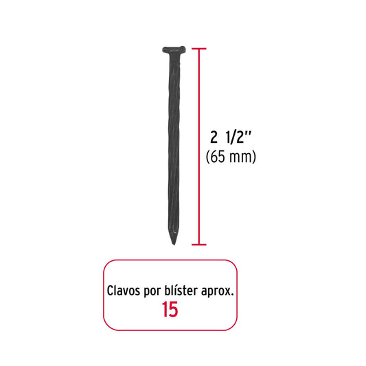 Blíster con 15 clavos negros para concreto 2-1/2', Fiero 40220