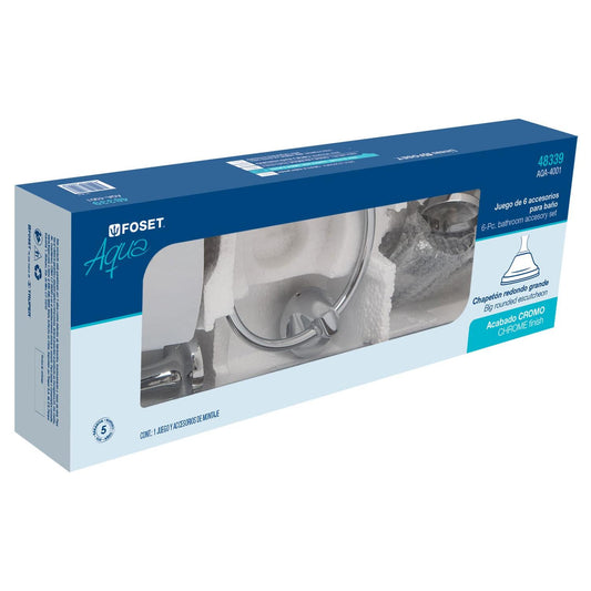 Jgo de acc p/baño con jabonera vidrio, cromo, 6 pzas, Foset 48339