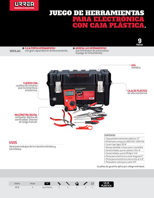 Juego de herramienta para electrónico, 9 piezas Urrea JEL9