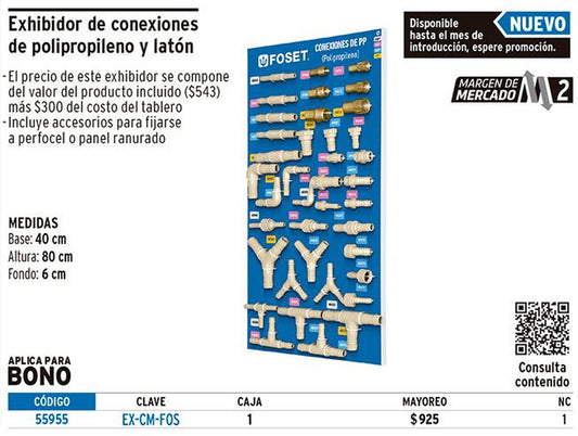 Exhibidor con conexiones para manguera de PP, Foset 55955