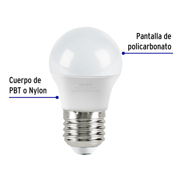 Lámpara LED tipo bulbo G45 3 W luz cálida, Volteck 47543