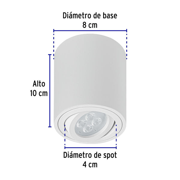 Luminario de sobreponer con spot dirigible, redondo, blanco, Volteck 49718