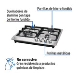 Parrilla de gas empotrable 4 quemadores, acero inox, Foset 48406