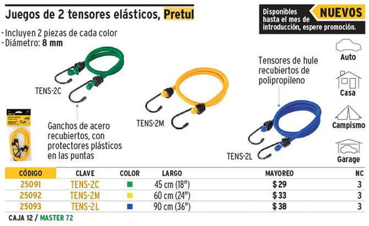 Tensores elásticos 60cm, 2 Piezas,Pretul 25092