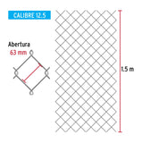 Rollo 20m x 1.5m malla ciclónica calibre 12.5 abertura 63 mm, Fiero 42954