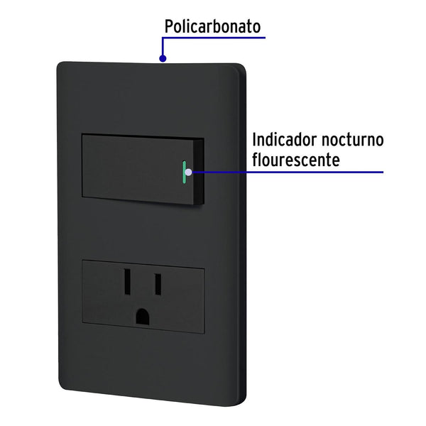 Placa armada negra interruptor y contacto 1 módulo, Lisboa, Volteck 47898