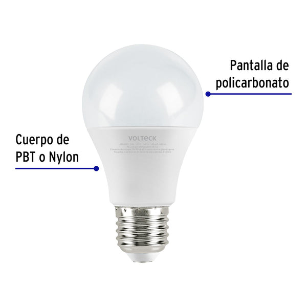 Lámpara LED tipo bulbo A19 9 W luz cálida, Volteck 47547