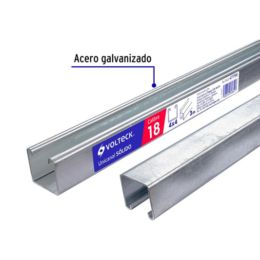 Perfil unical sólido de 3 m, 4 x 4 cm, calibre 18, Volteck 47756