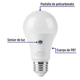 Lámpara LED tipo bulbo A19 10 W con sensor de luz, Volteck 46990