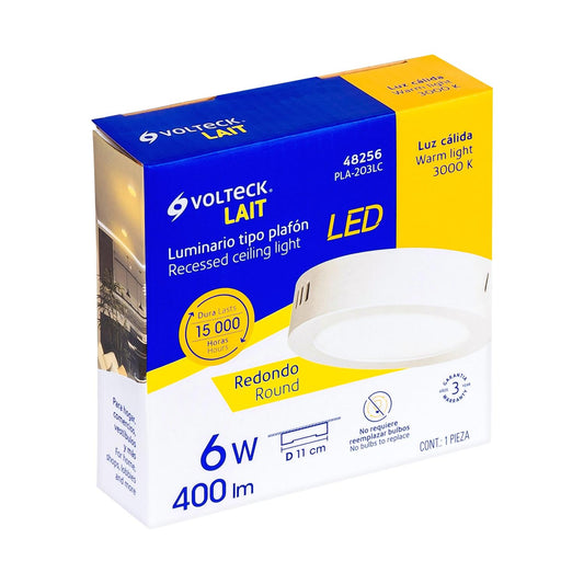 Luminario blanco de LED 6 W redondo tipo plafón luz cálida, Volteck 48256