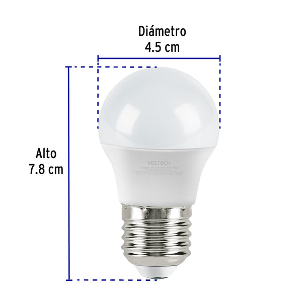 Lámpara LED tipo bulbo G45 3 W luz cálida, Volteck 47543