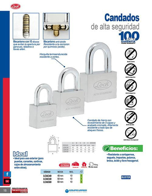 Candado alta seguridad 40mm Lock LCAC40