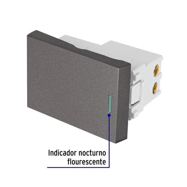 Interruptor sencillo acero inox de 1.5 módulos, línea Lisboa, Volteck 47821