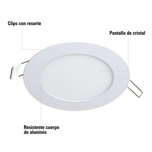 Luminario ultradelgado redondo p/empotrar 6W, luz cálida Volteck 47409