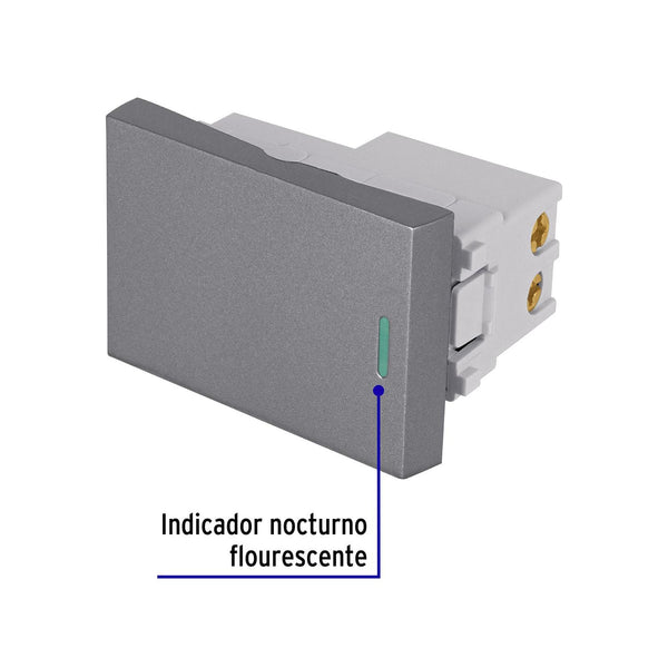 Interruptor 3 vías acero inox de 1.5 módulos, línea Lisboa, Volteck 47824