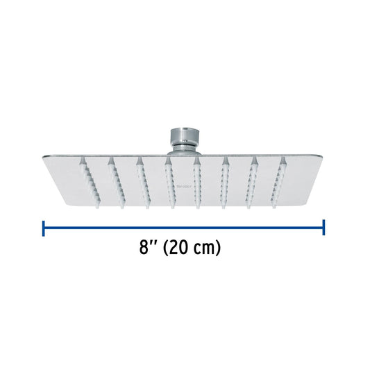 Regadera cuadrada 8', acero inox, sin brazo, cromo, Túbig, Foset 47739