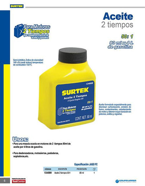Aceite 2 tiempos 80 ml Surtek 134000