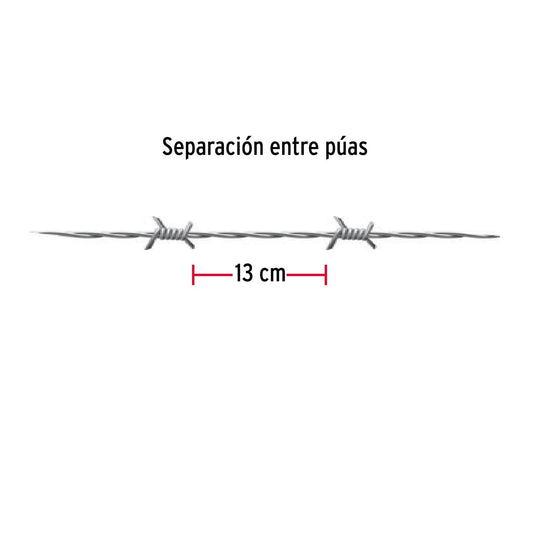 Alambre de púas, calibre 12.5, rollo de 30 Kg. 44885