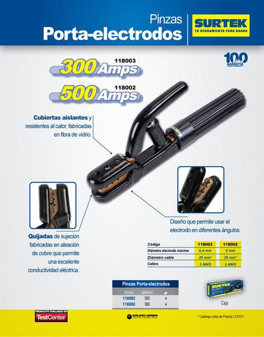 Surtek Porta electrodos 500A 118002