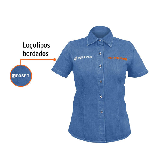 Camisa de mezclilla para dama, manga corta talla M, Truper 61102