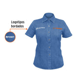 Camisa de mezclilla para dama, manga corta talla M, Truper 61102