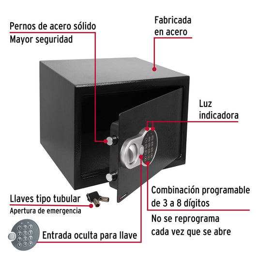 Caja de seguridad electrónica, mediana, Hermex 43081