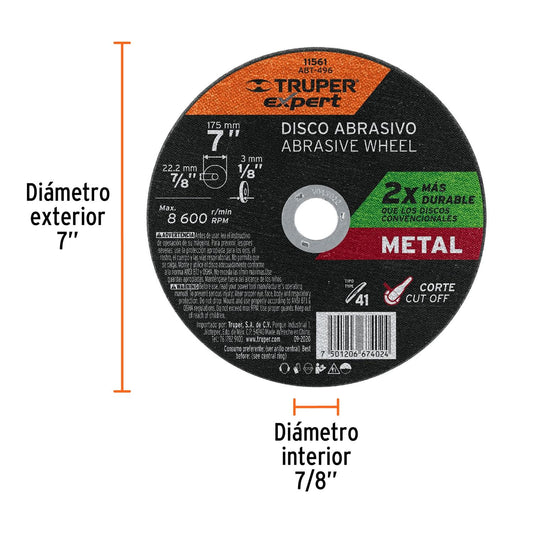 Disco para corte de metal, tipo 41, diámetro 7' 11561