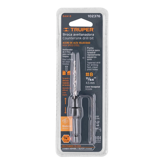 Broca avellanadora #8 para madera, 11/64', Truper 102376