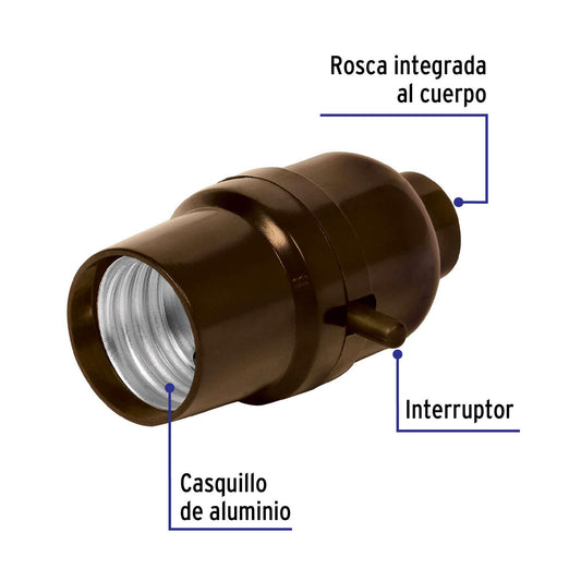 Portalámpara de baquelita, con interruptor de barra, Volteck 46501