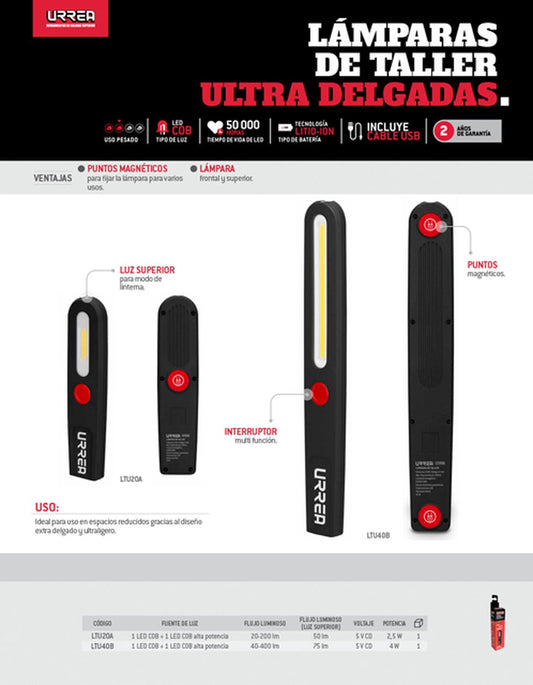 Lámpara LED para taller ultra delgada 400 lm, Urrea LTU40B