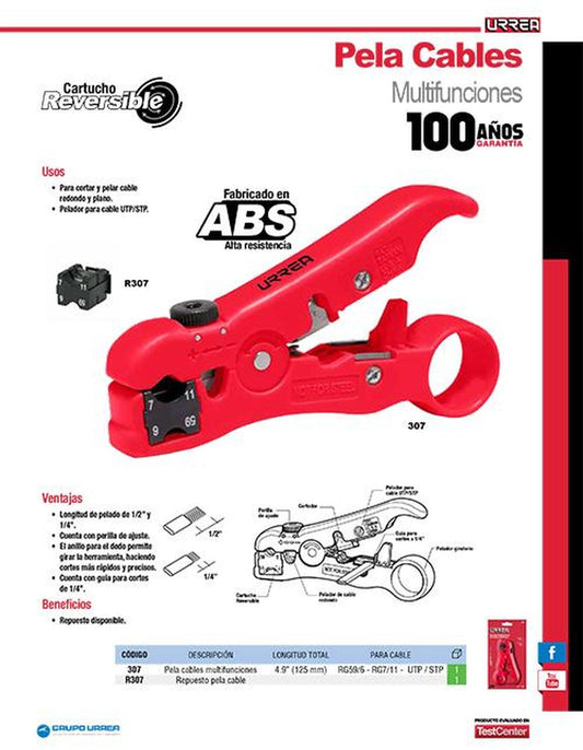 Pinza multifunciones cable UTP/STP y cable coaxial Urrea 307