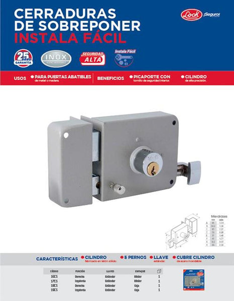 Cerradura sobreponer instalafácil izq estándar blister Lock 17CS