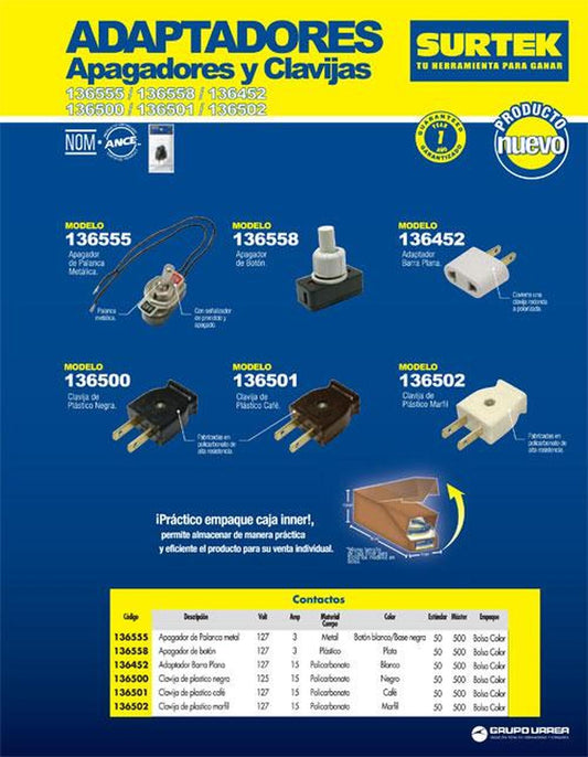 Apagador de botón 3A 127V Surtek 136558