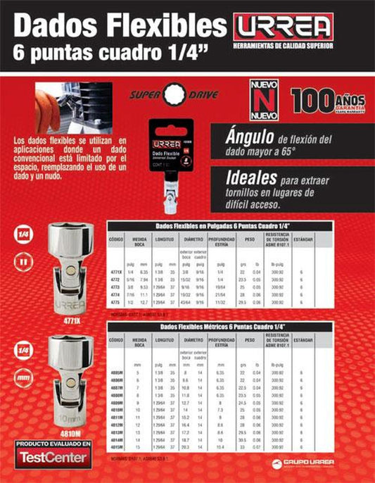 Dado 1/4" flexible 10 mm Urrea 4810M
