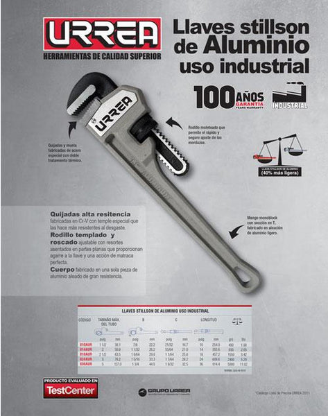 Llave Stillson® de aluminio 10" uso industrial Urrea 810AUR