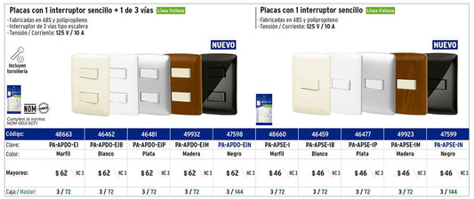 Placa armada 1 interruptor 1 escalera, negro, línea Italiana Volteck 47598