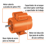 Motor eléctrico monofásico de 1 1/2 HP, alta velocidad, Truper 102312