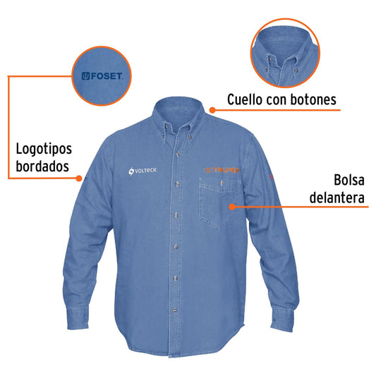 Camisa de mezclilla para caballero, manga larga talla G, Truper 60338