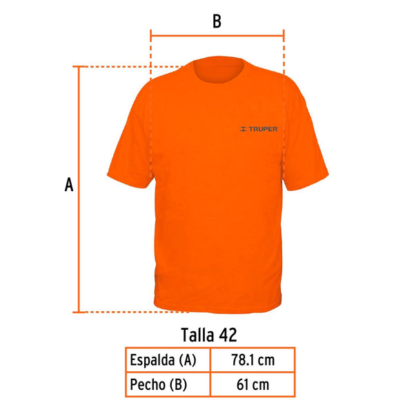 Camiseta naranja estampada 100% algodón, talla 42, Truper 60431