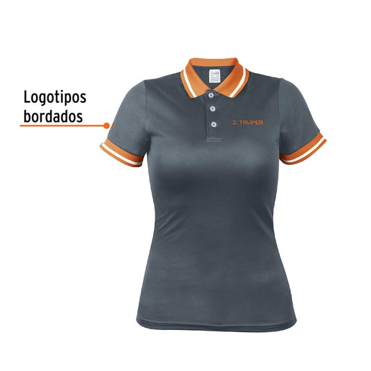 Playera tipo polo dry fit gris, para dama, talla CH, Truper 61086