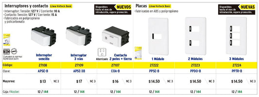 Placa 3 módulos de ABS, línea Basic, blanca 27224