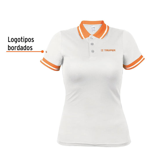 Playera tipo polo dry fit blanca, para dama talla G, Truper 69980