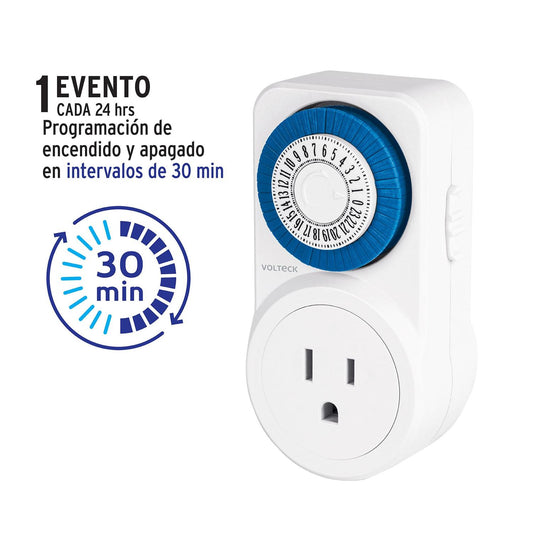 Temporizador analógico 1 evento, intervalos de 30 min., Volteck 46997