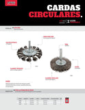 Carda circular ondulada alambre fino de acero inoxidable 2-3/4" x 0.30 mm con zanco 1/4" Urrea C962