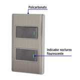 Placa armada acero inox con 2 interruptores 1 módulo, Lisboa, Volteck 47834