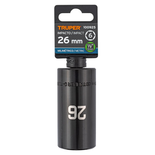 Dado largo impacto de 26 mm, 6 puntas, cuadro 1/2', Truper 100925