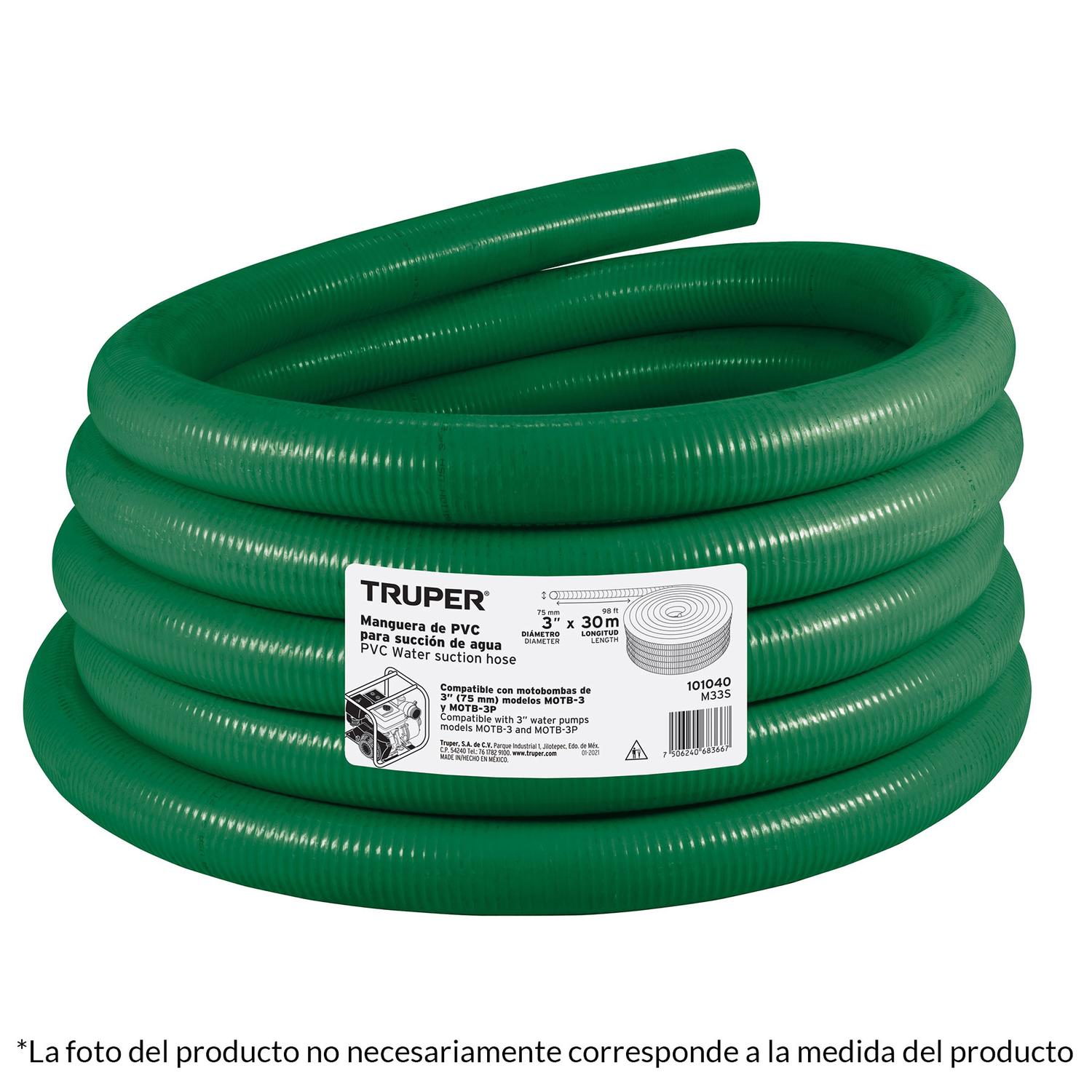 Manguera Verde de Succión 1-1/2″ de PVC para Agua Limpia o Sucia Rollo de  30 Metros – Bedon